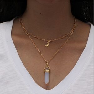 3/$20...White Quartz Layered Moon Gold Necklace